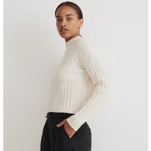 Madewell Ribbed Mock Neck Crop Wool Blend Pullover Sweater S - Picture 1 of 5